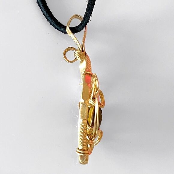 Wire Wrapped Scarab Bead Pendant Necklace - Picture 5 of 7
